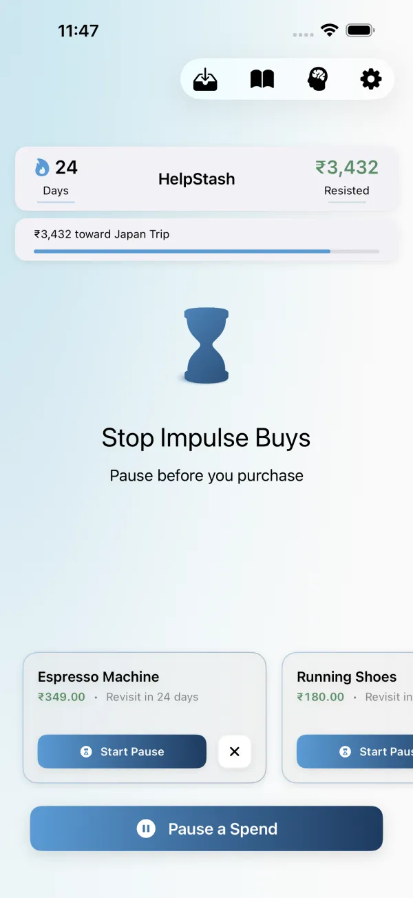 Park It wish-list shelf with parked items and revisit reminders